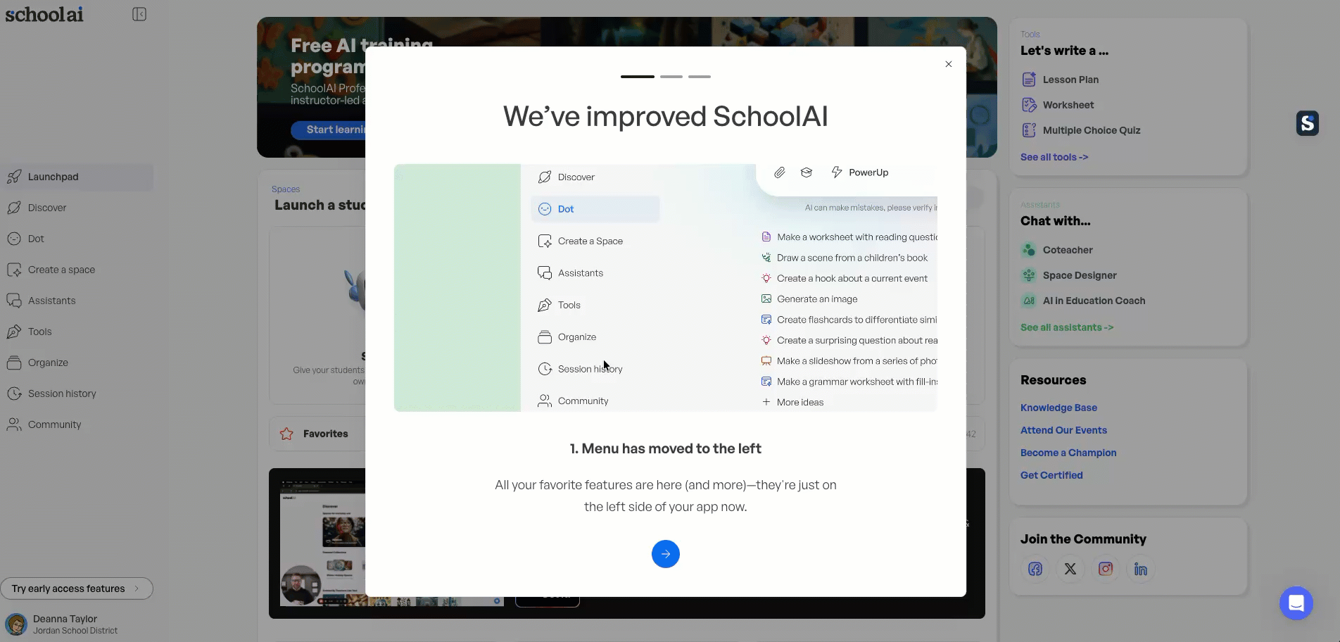 Gif of new Schoolai Dashboard
