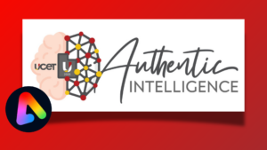 UCET 2025 conference logo, the theme "authentic intelligence" and the adobe logo together in an image