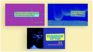 Cover images of three different student short video projects