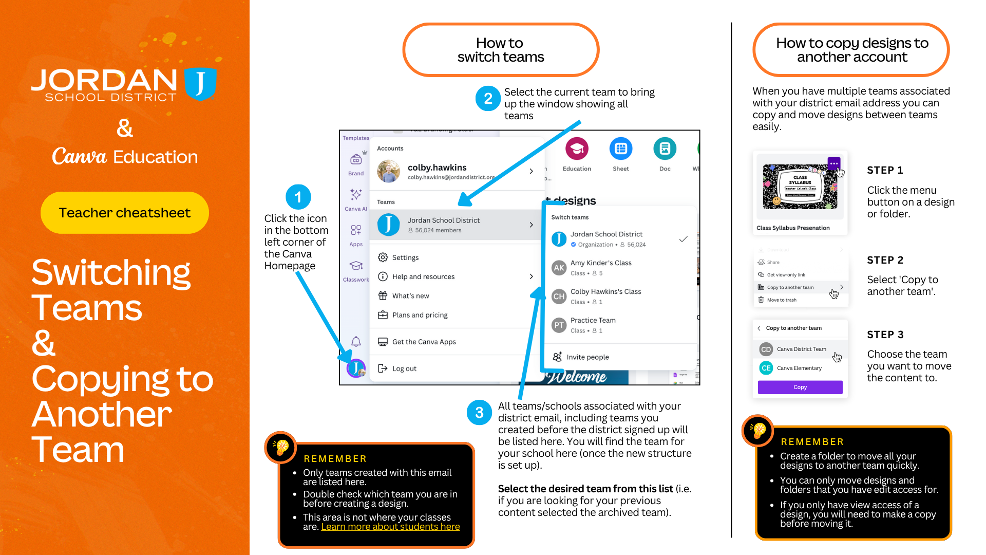 Instructions for switching teams and copying to another team
